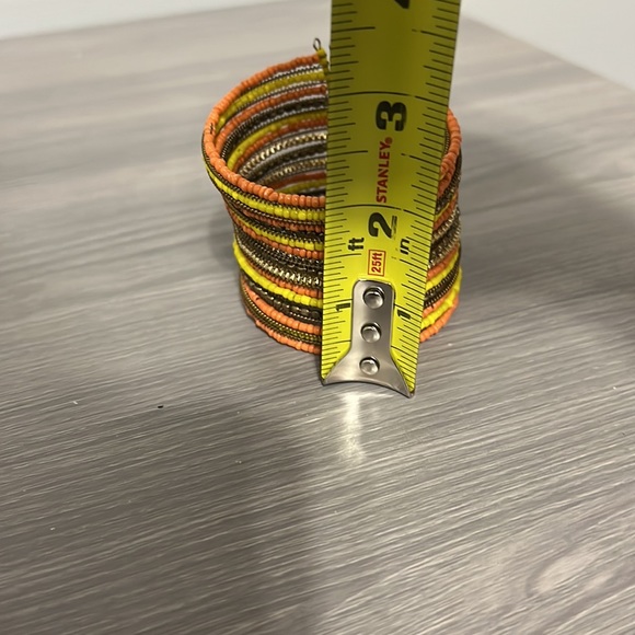 Boho Beaded Cuff Bracelet, EUC, Yellow, Gold, Brown, Orange - Picture 5 of 5